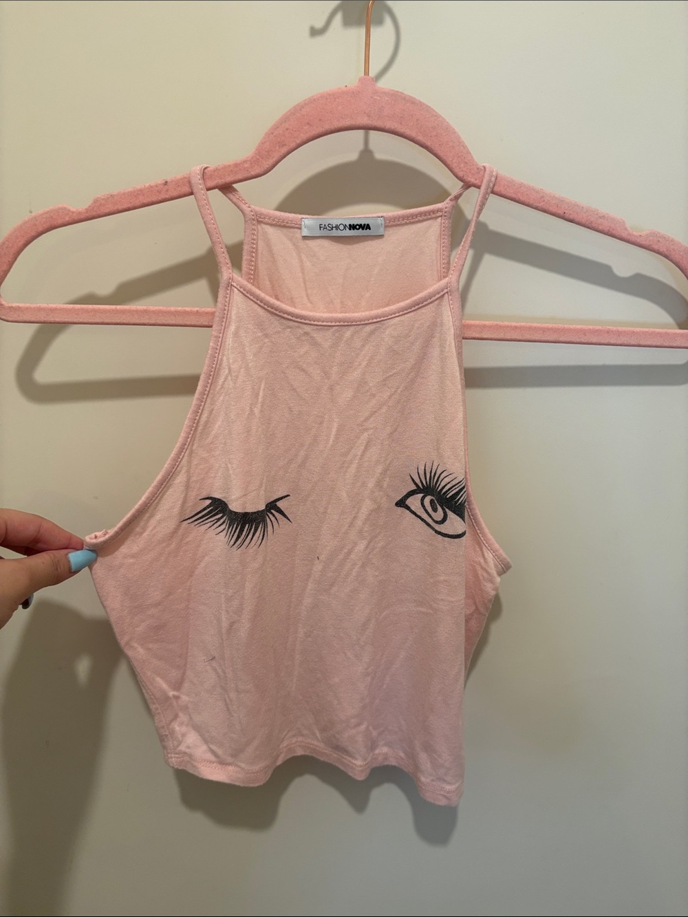 Fashion Nova Light Pink Eye Graphic Halter Crop Top